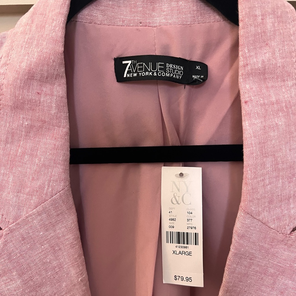 New York & Co Pink Linen Blend Tie Waist Blazer - Picture 3 of 3